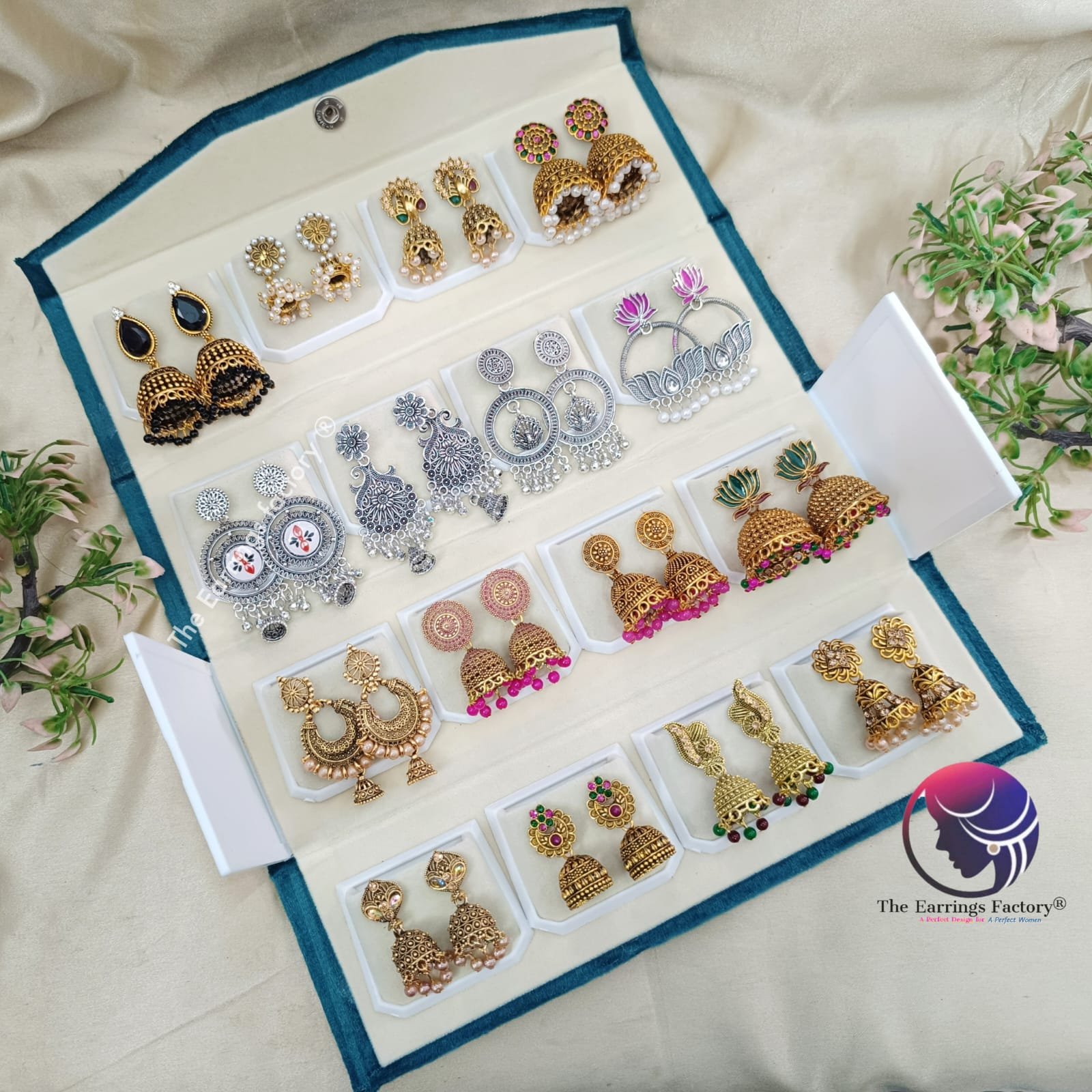 Set of 16 pair Earrings With Folding Jewellery box