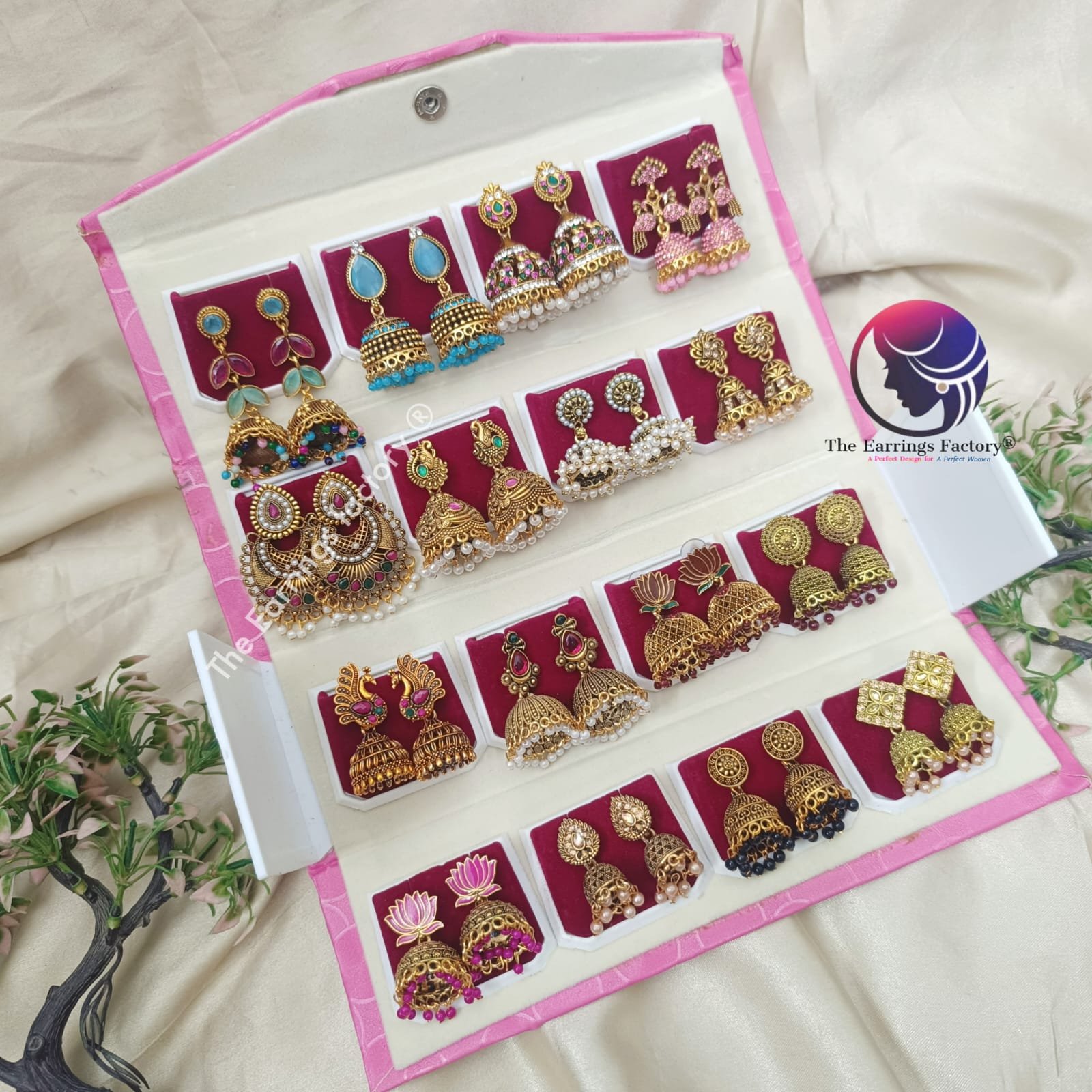 Set of 16 pair Earrings With Folding Jewellery box