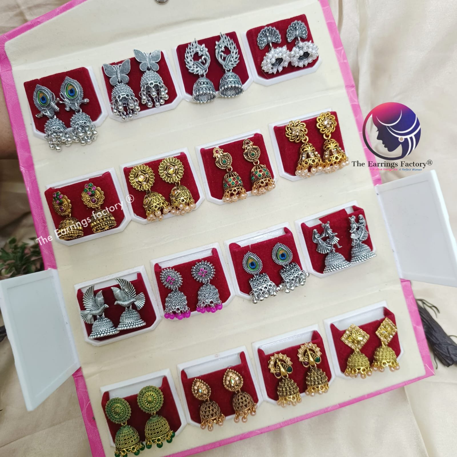 Set of 16 pair Earrings With Folding Jewellery box
