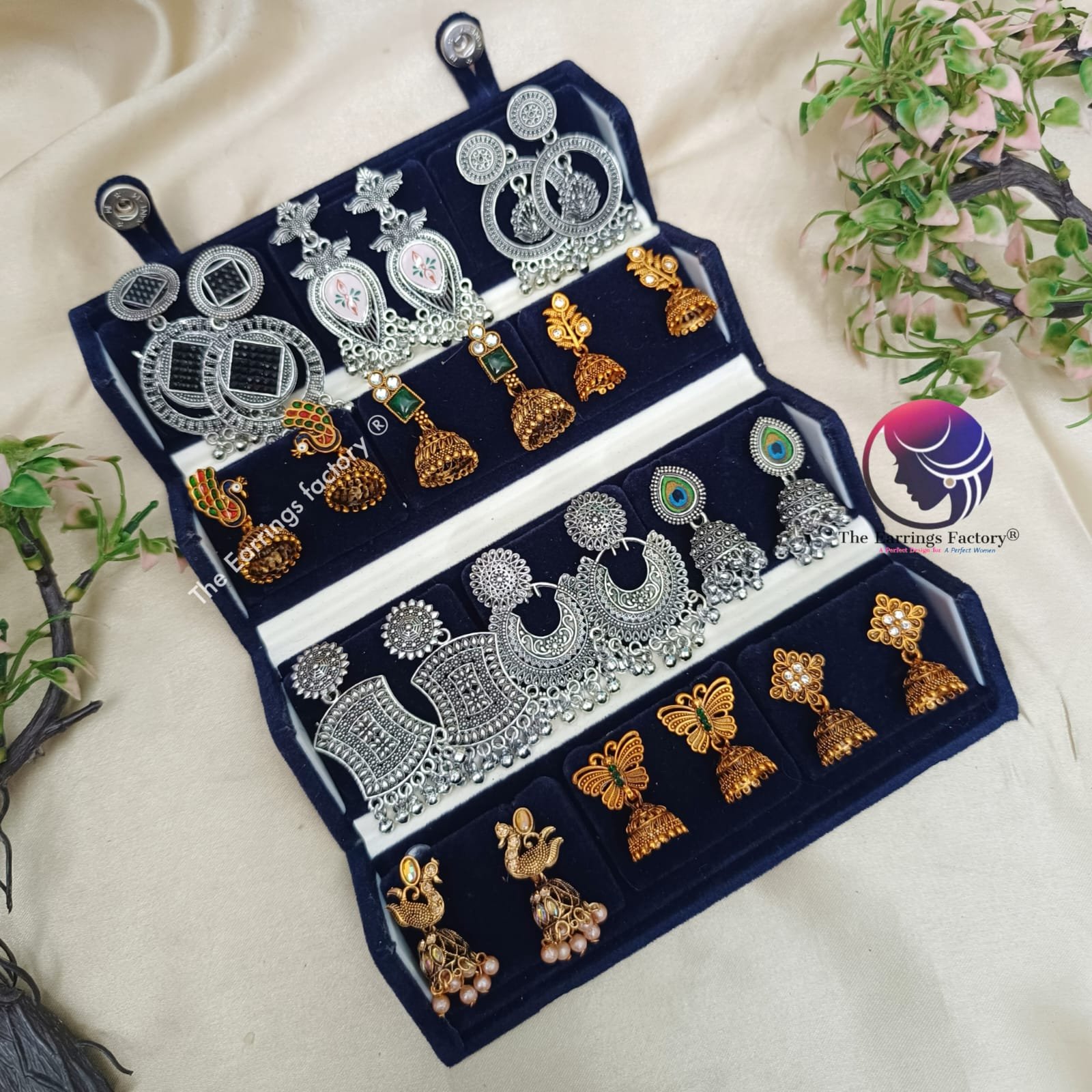 Set of 12 pair Earrings With Folding Jewellery box