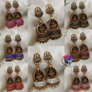Traditional Golden Lakshmi Pearl beads Stone temple Jhumka