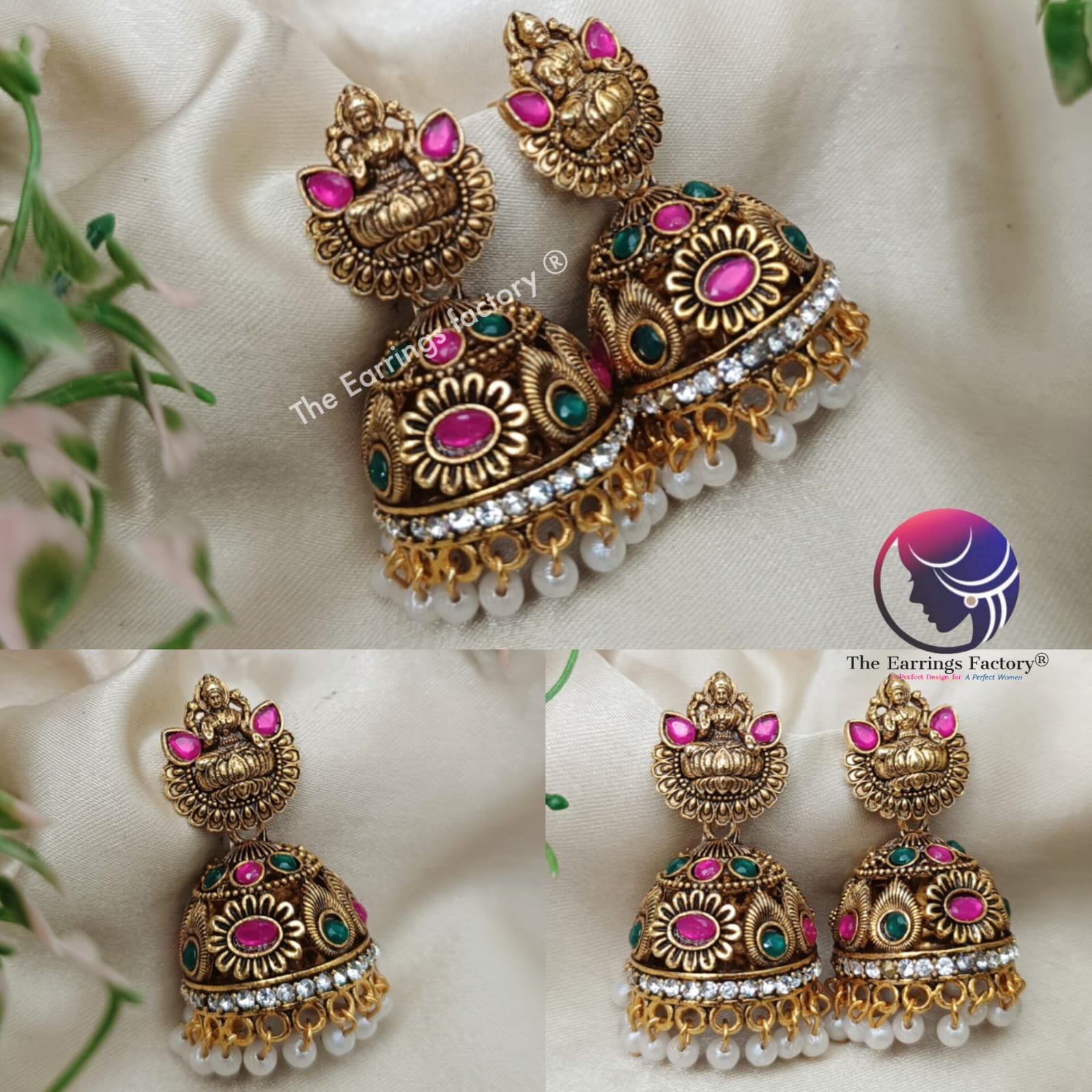 Traditional Golden Multi Stone Lakshmi Jhumka