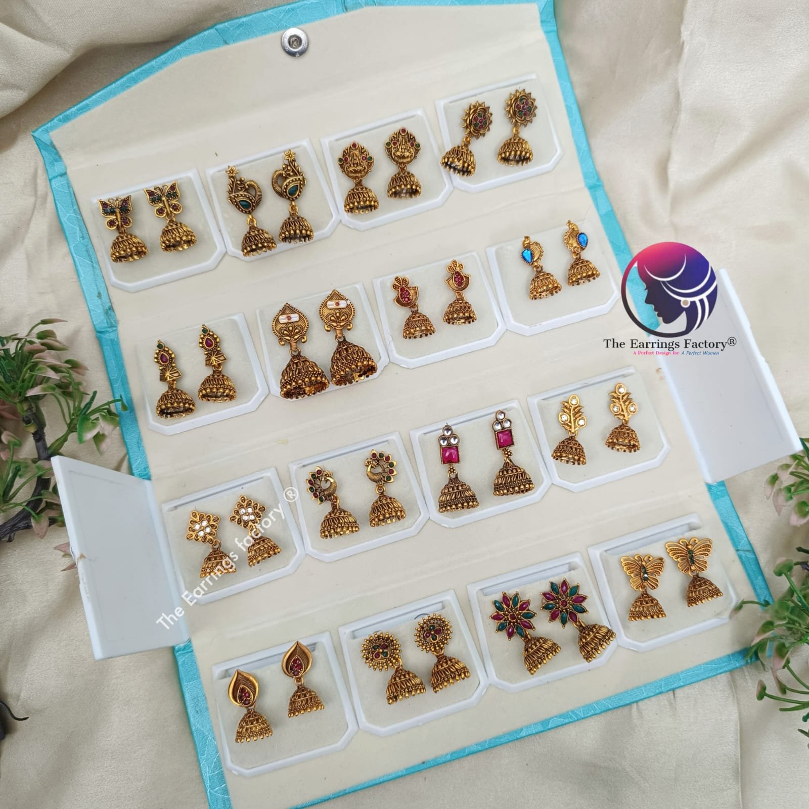 Set of 16 pair Earrings With Folding Jewellery box