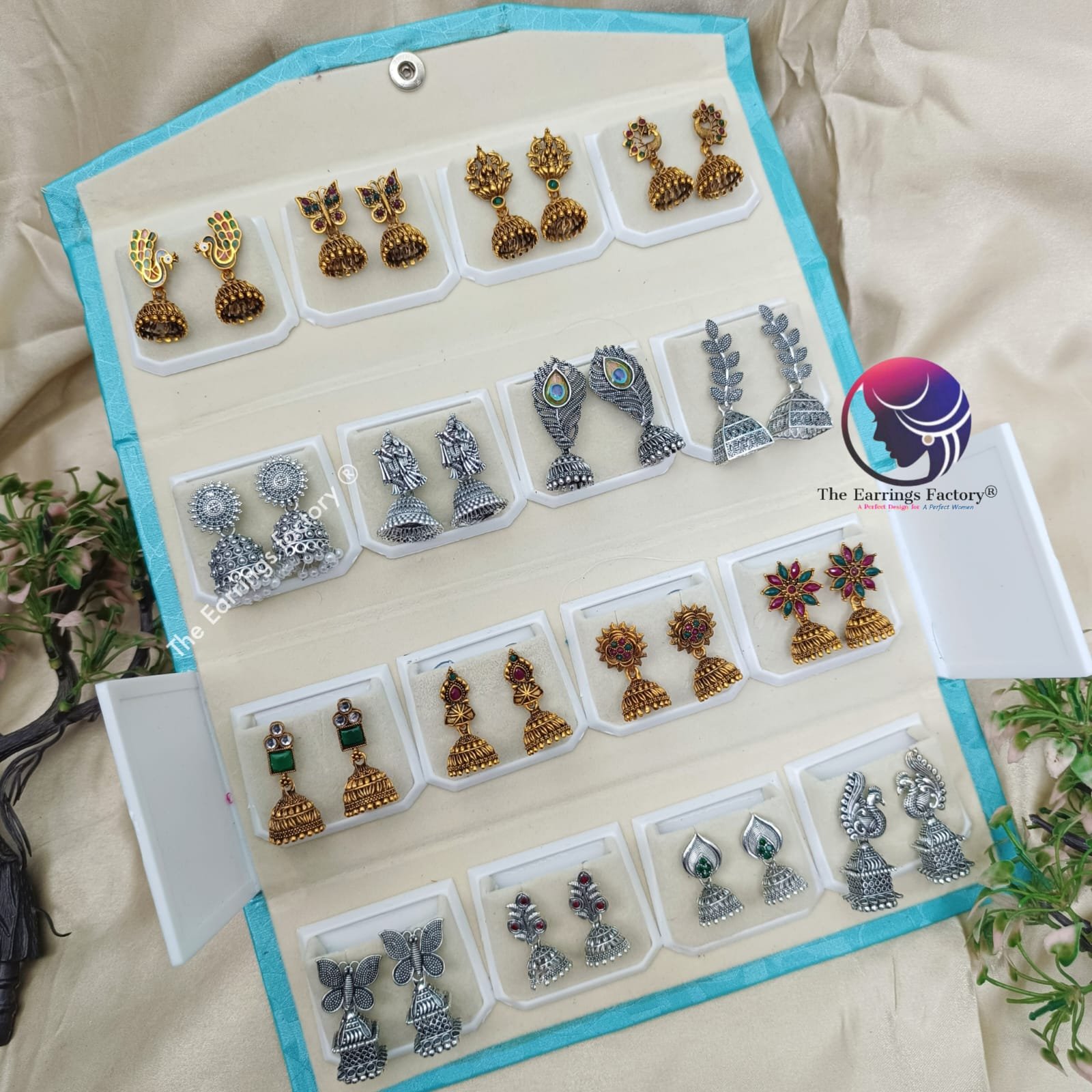 Set of 16 pair Earrings With Folding Jewellery box