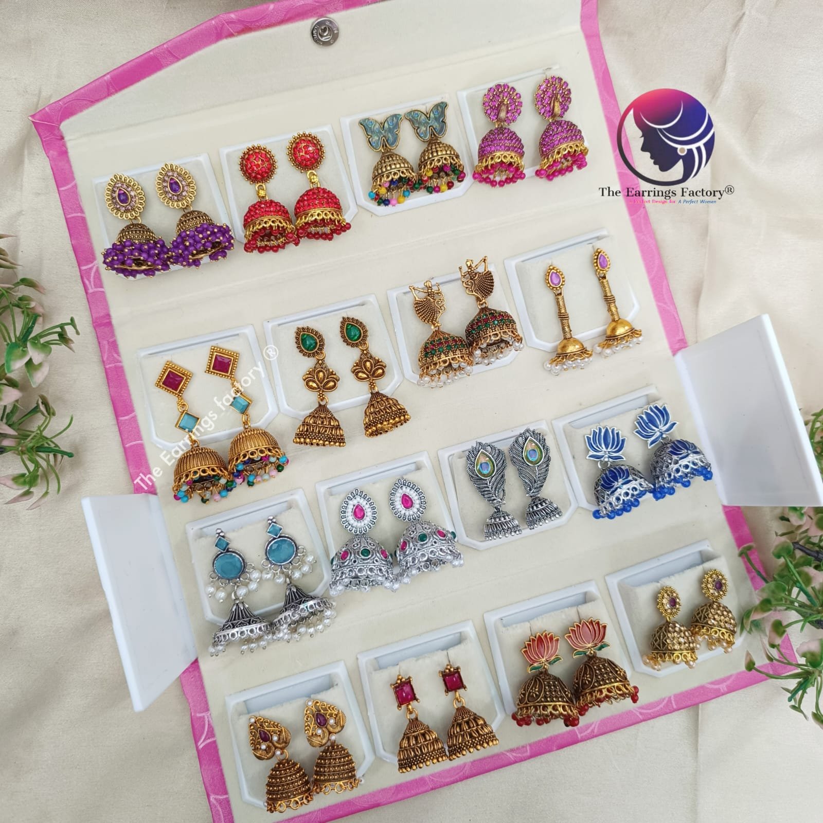 Set of 16 pair Earrings With Folding Jewellery box