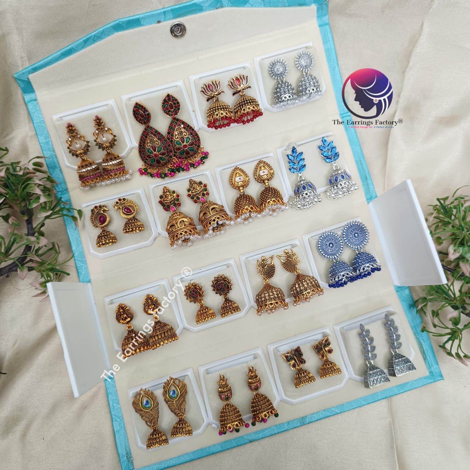 Set of 16 pair Earrings With Folding Jewellery box