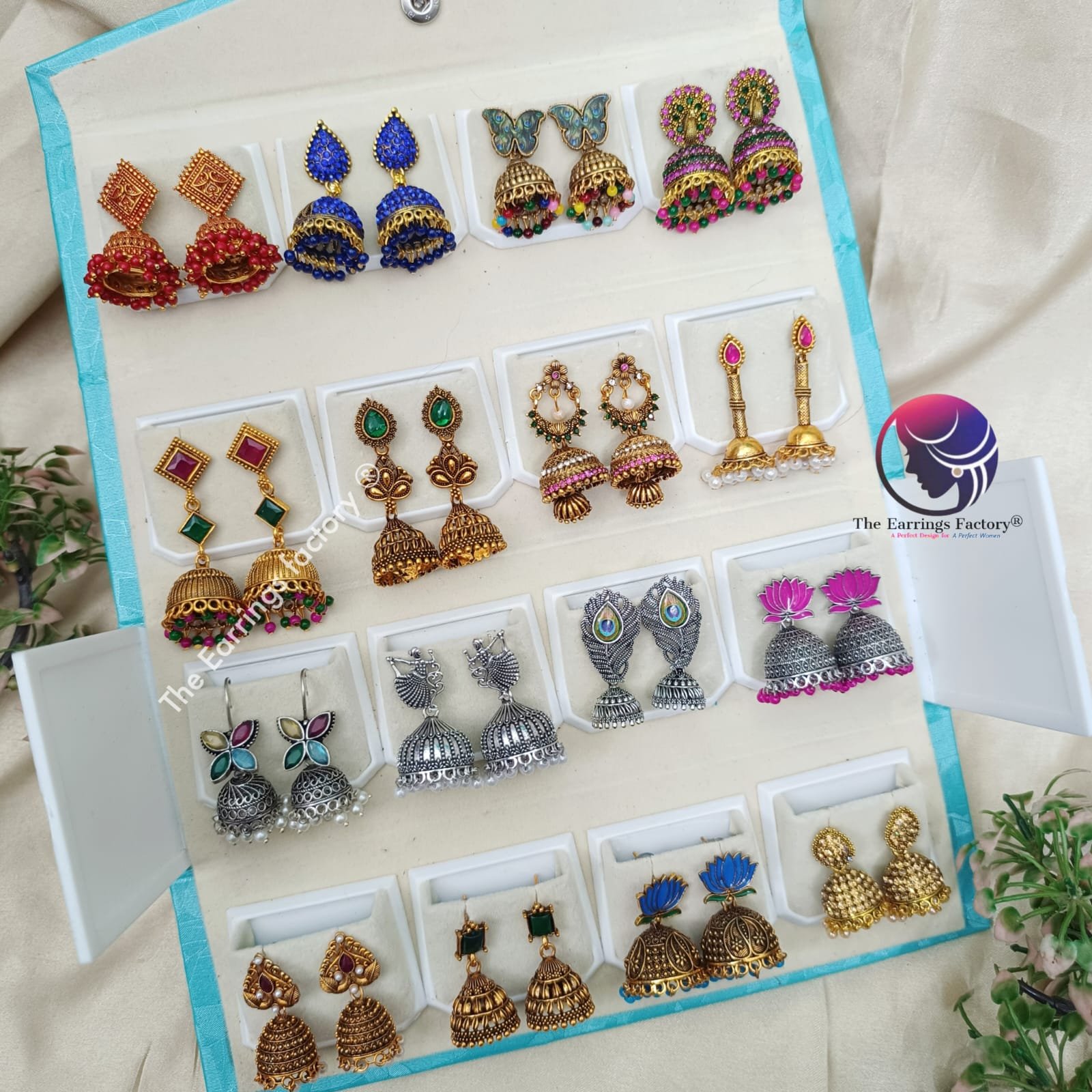 Set of 16 pair Earrings With Folding Jewellery box