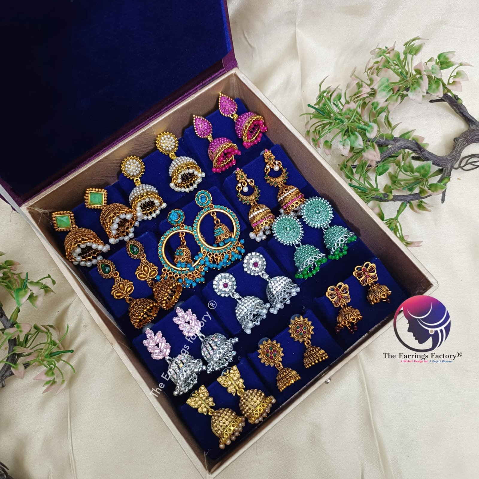 Set of 12 pair Earrings With Square Jewellery box