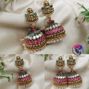 Traditional Golden Multi Stone Lakshmi Jhumka