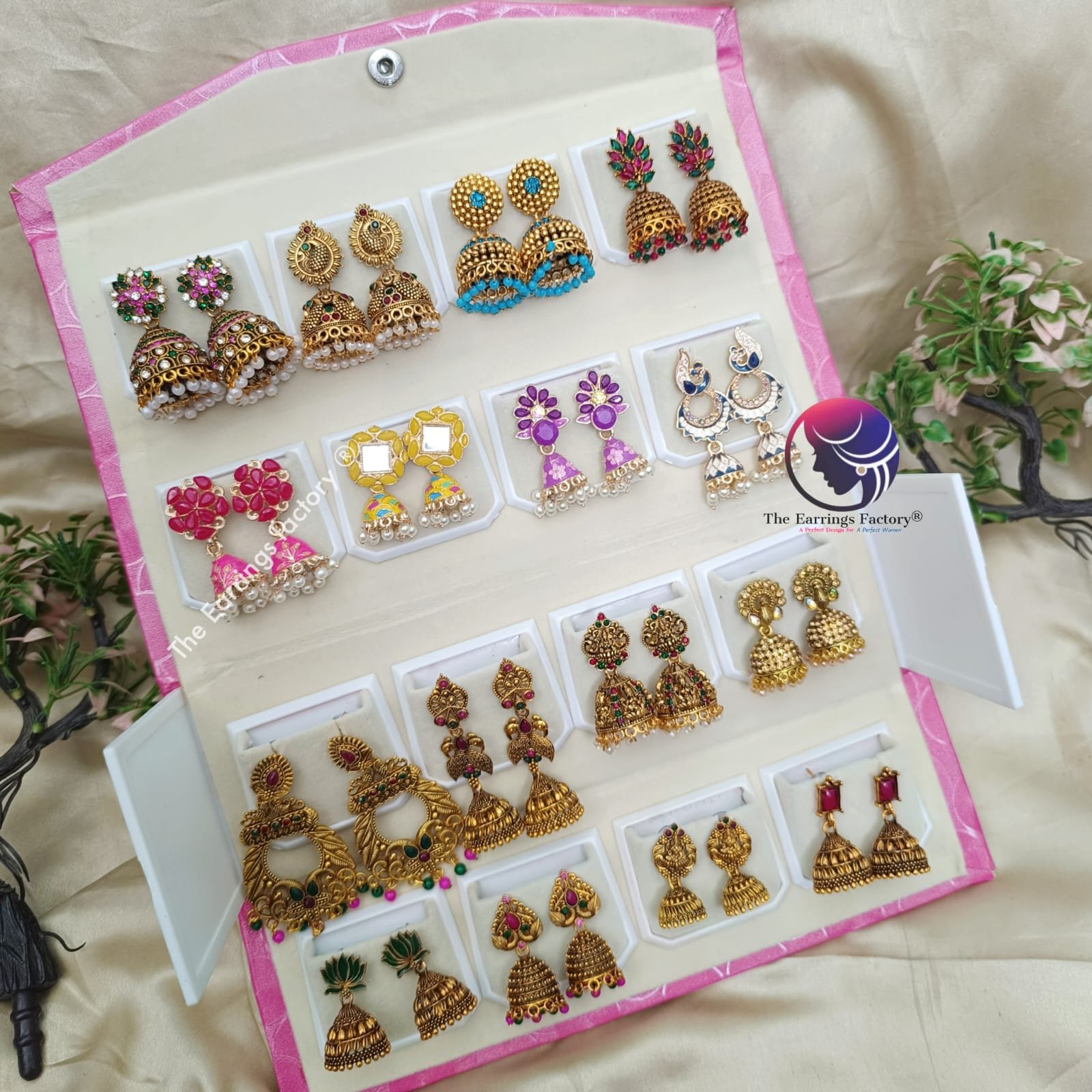Set of 16 pair Earrings With Folding Jewellery box
