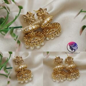 Traditional Antique Two Layer Floral Stone Jhumka