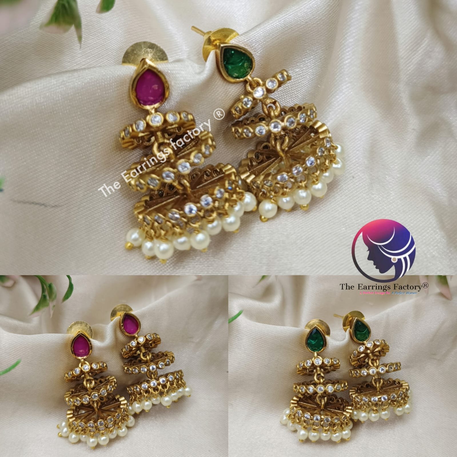 Traditional Antique Three Layer Stone Jhumka