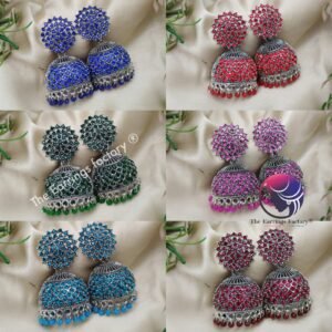 Traditional Silver Colourful Pearl Beads Stone Jhumka l