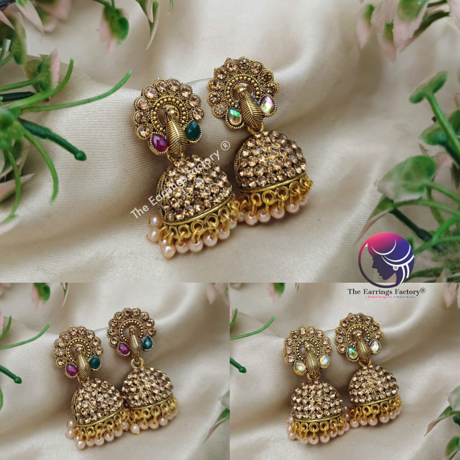 Trending Golden  | Silver Pearl Beads Peacock Feather Jhumka (Copy)