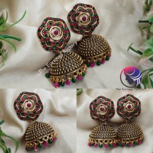 Traditional Golden Multi Stone Jhumka