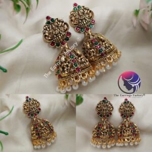 Traditional Lakshmi Golden Multi Stone Temple Jhumka