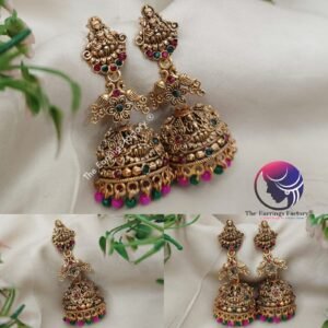 Traditional Lakshmi Golden Multi Stone Temple Jhumka