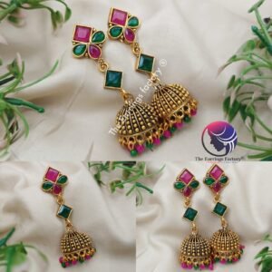 Traditional Golden Colourful Long Multi Stone Jhumka