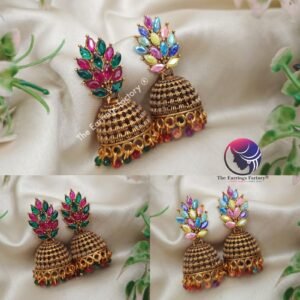 Traditional Golden Colour Beads Multi Stone Jhumka