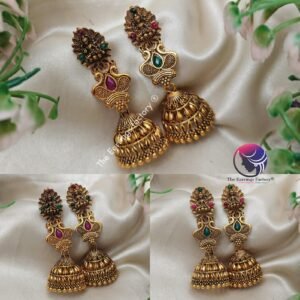 Traditional Lakshmi Golden Multi Stone temple Jhumka