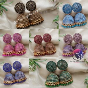 Traditional Golden Colourful Pearl Beads Stone Jhumka