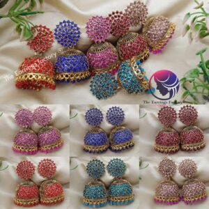 Traditional Golden Colourful Pearl Beads Stone Jhumka