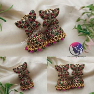 Traditional Golden Butterfly Multi Stone Jhumka