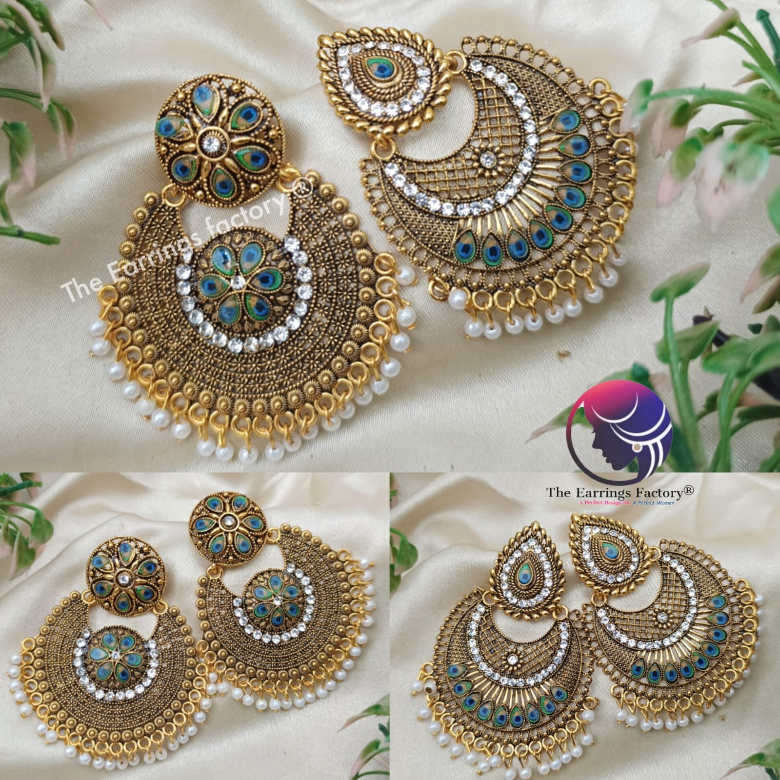 Trending Golden Peacock Feather stone Earrings