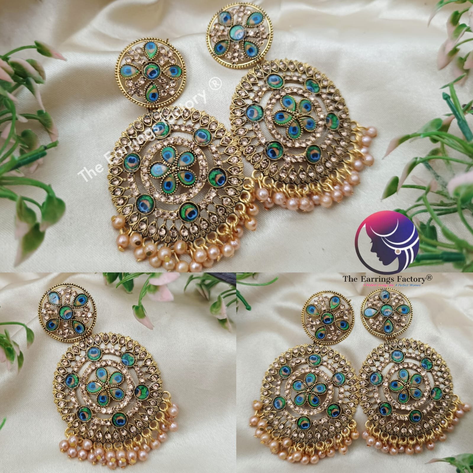 Trending Golden Peacock Feather Stone Earrings