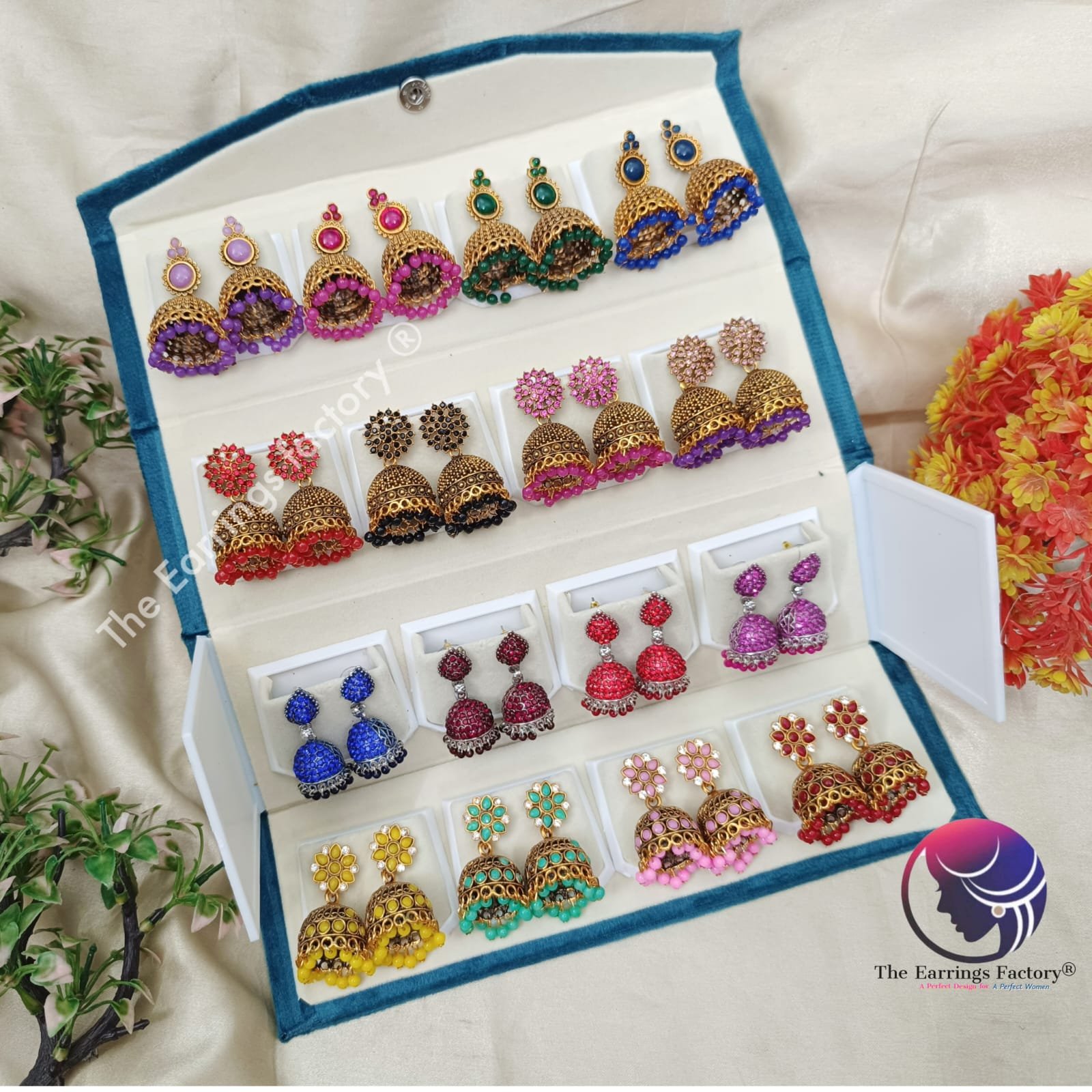 Set of 16 pair Earrings With Folding Jewellery box