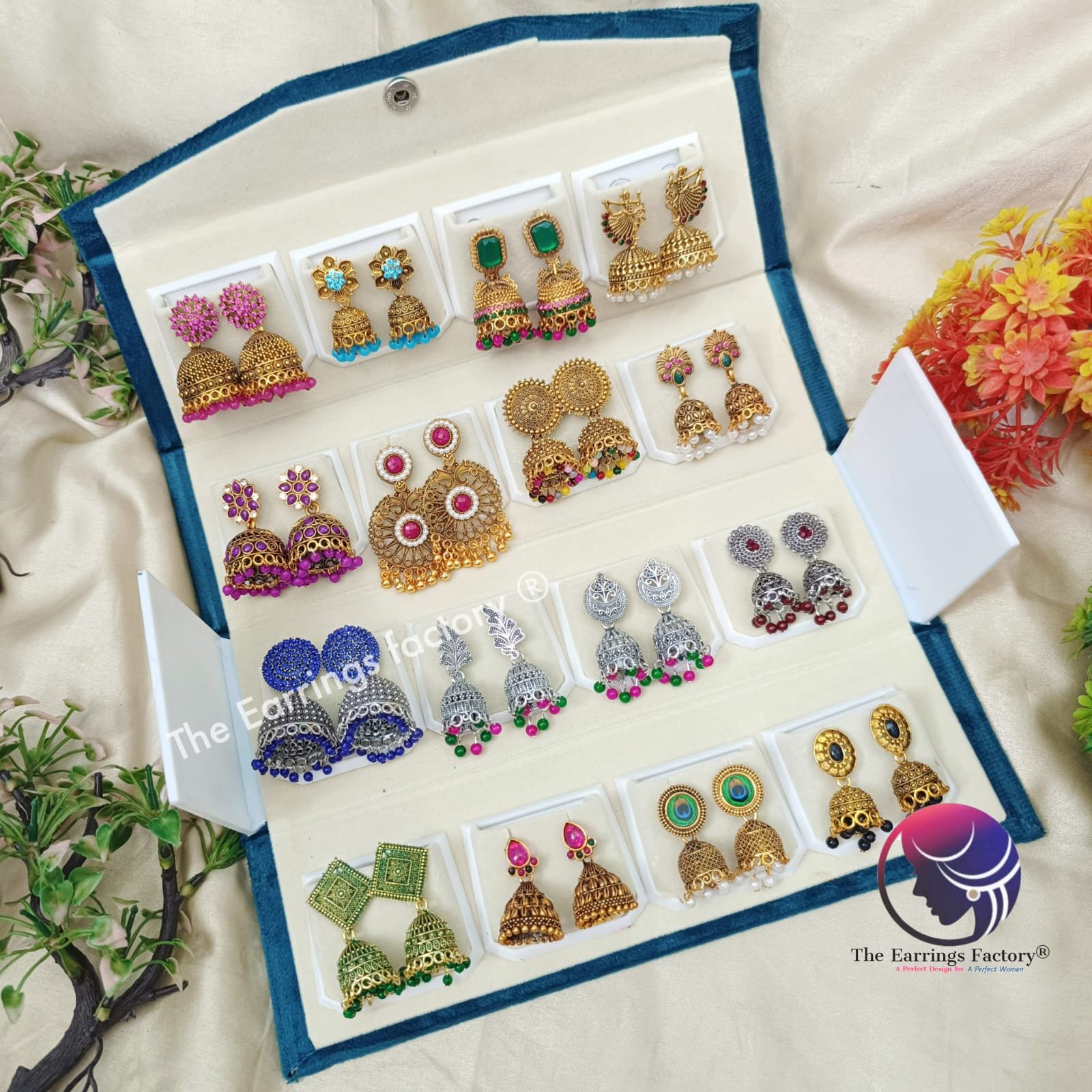 Set of 16 pair Earrings With Folding Jewellery box