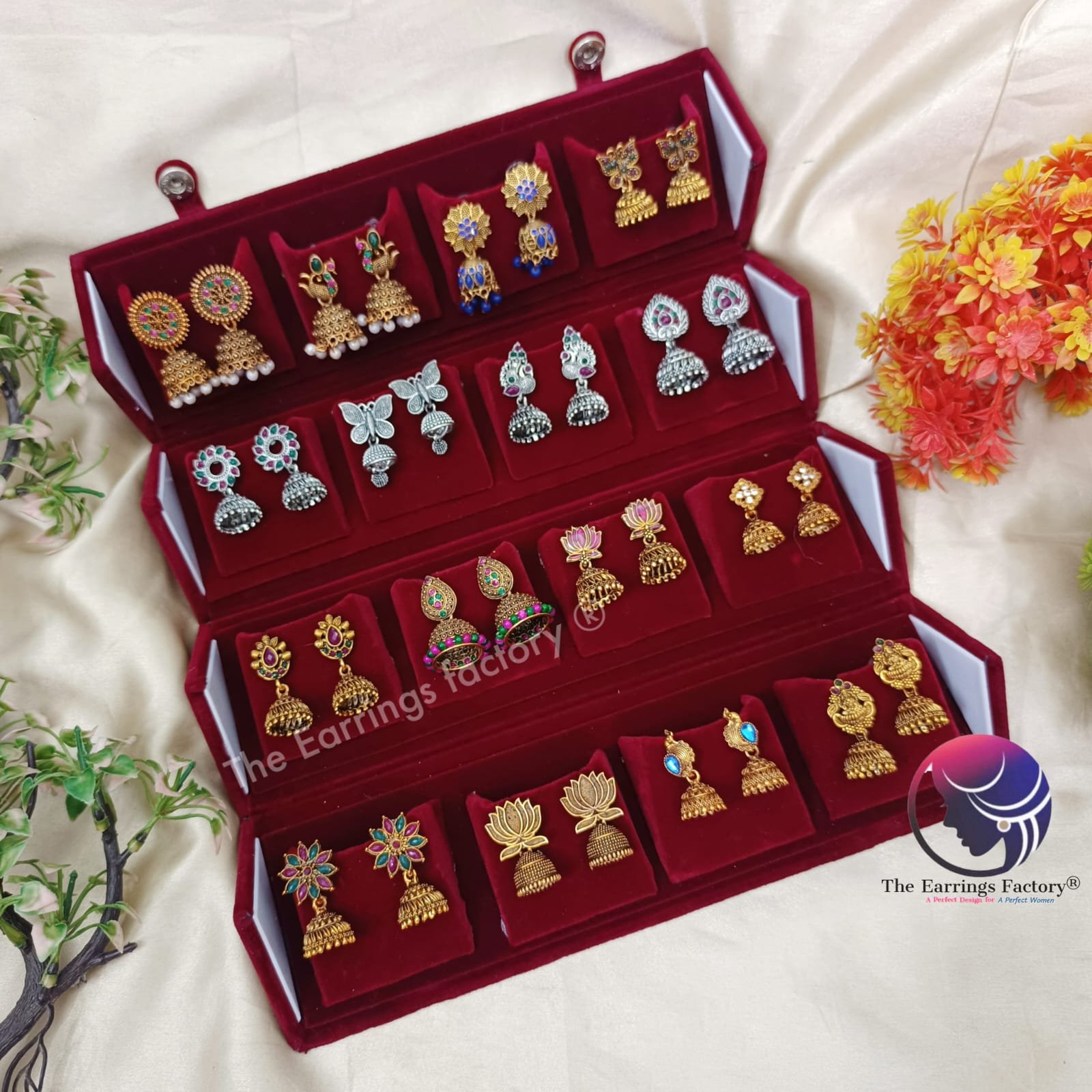 Set of 16 pair Earrings With Folding Jewellery box