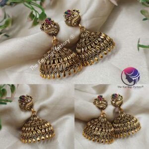 Traditional Golden Peacock Multi Stone Jhumka
