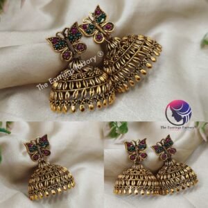 Traditional Golden Butterfly Multi Stone Jhumka