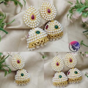 Traditional Golden Multi Stone Pearl Jhumka