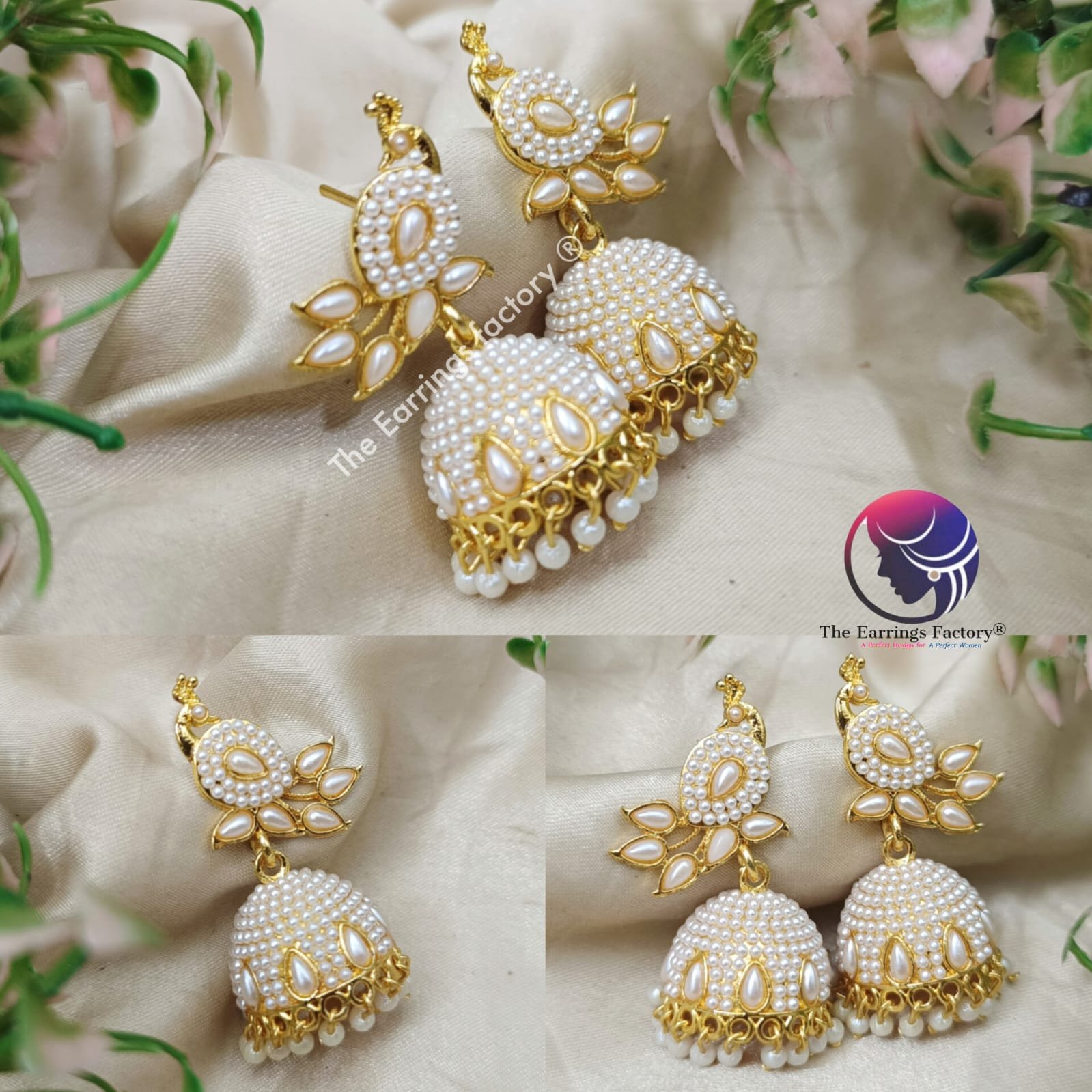 Traditional Golden Peacock Pearl Jhumka