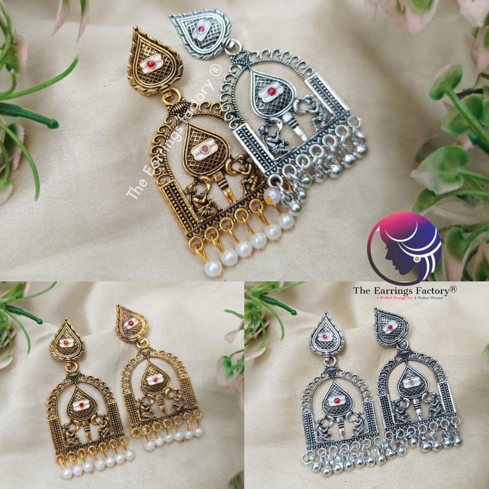 Traditional Golden | Silver Metal Beads Dangle Earrings