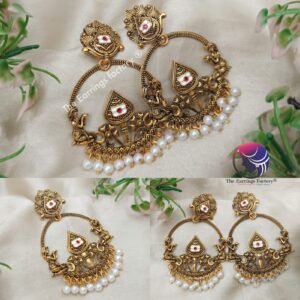 Traditional Golden Pearl Beads Dangle Earrings