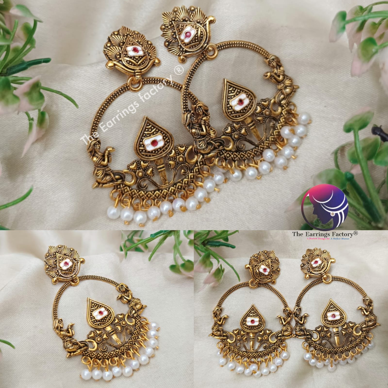 Traditional Golden Pearl Beads Dangle Earrings
