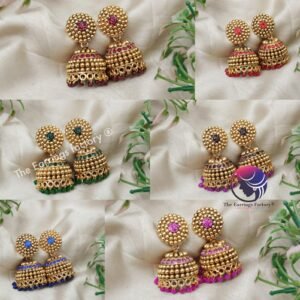 Traditional Golden Colourful Pearl Beads Stone Jhumka