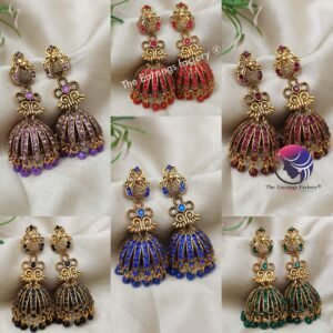 Traditional Golden Peacock Colourful Pearl Beads Stone Jhumka