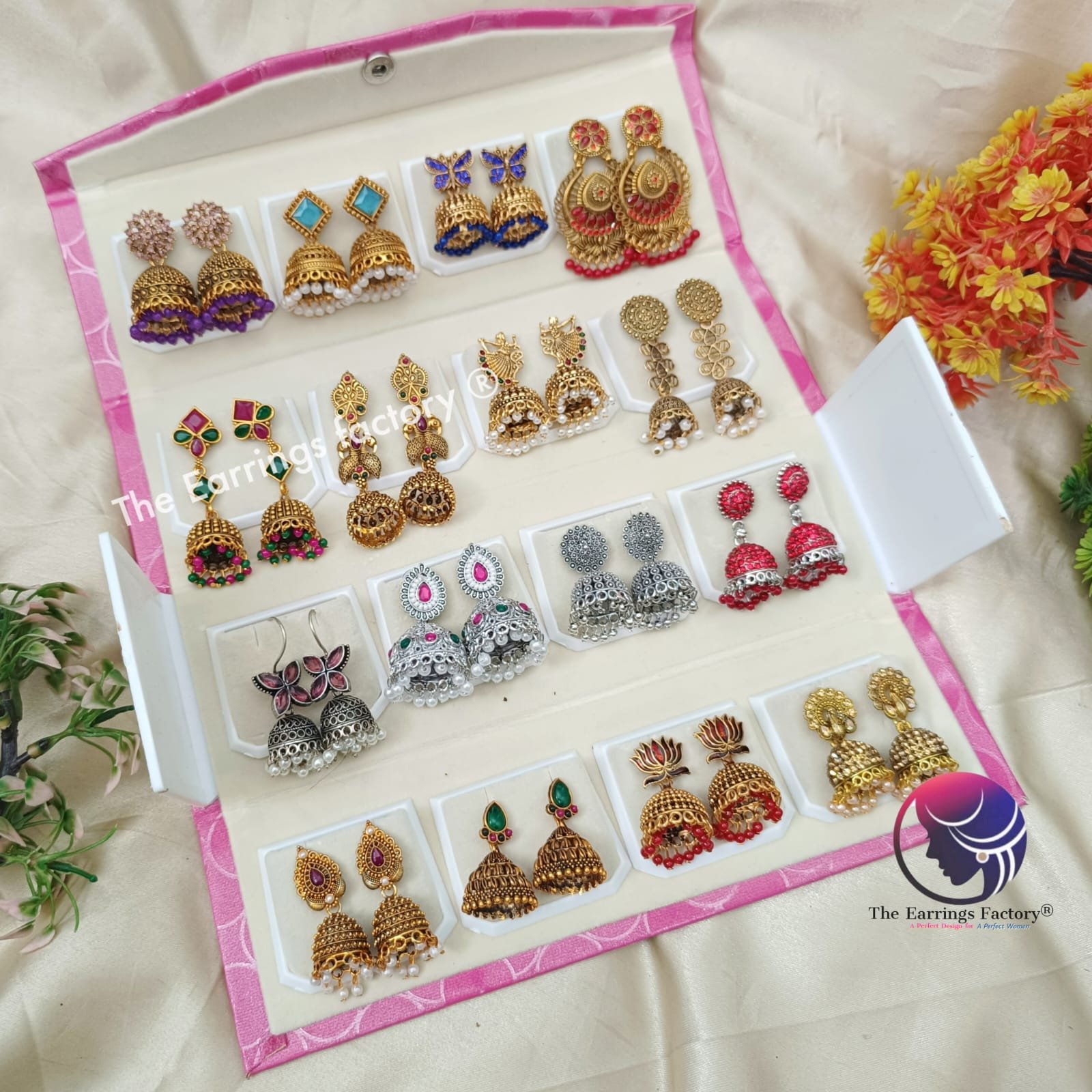Set of 16 pair Earrings With Folding Jewellery box