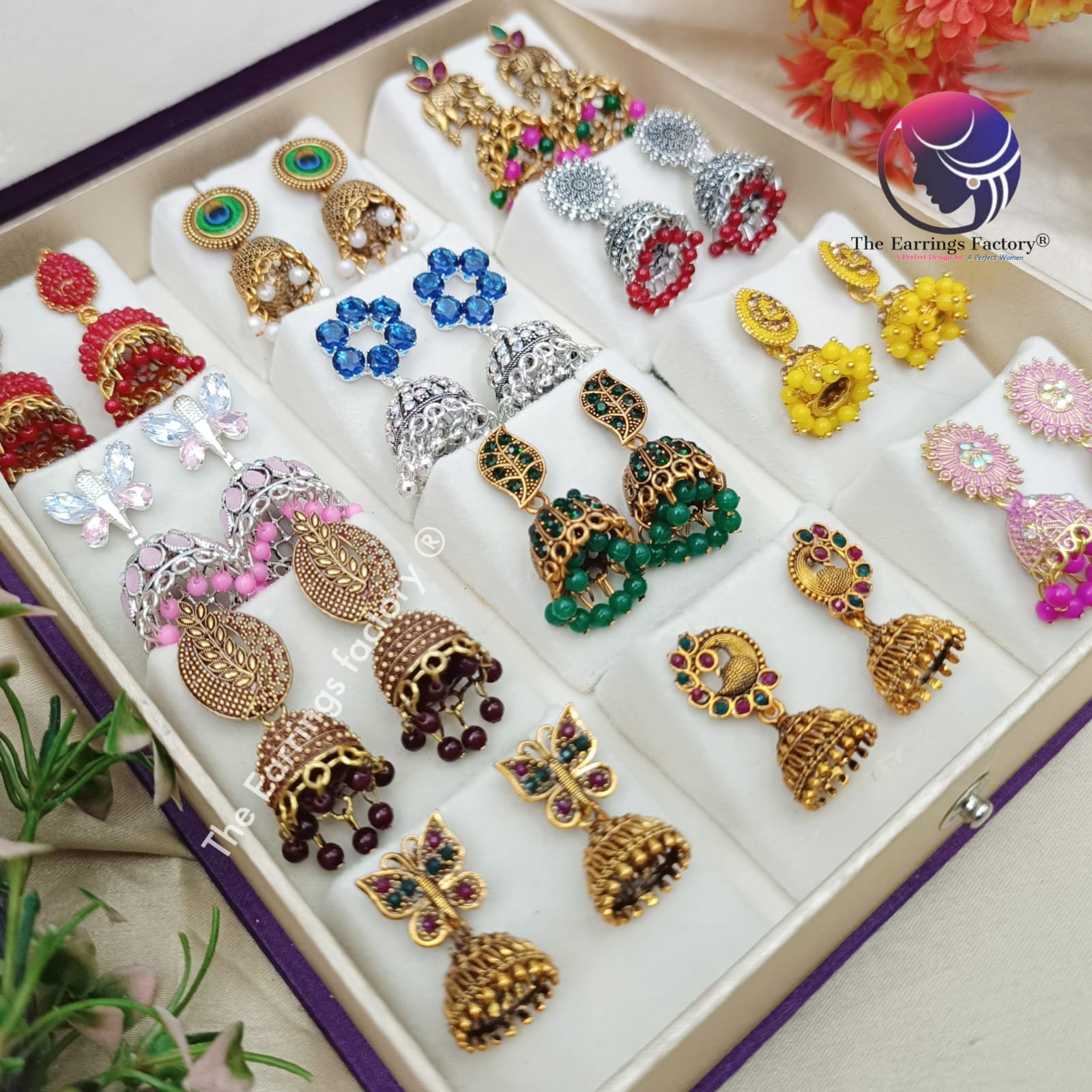 Set of 12 pair Earrings With Square Jewellery box