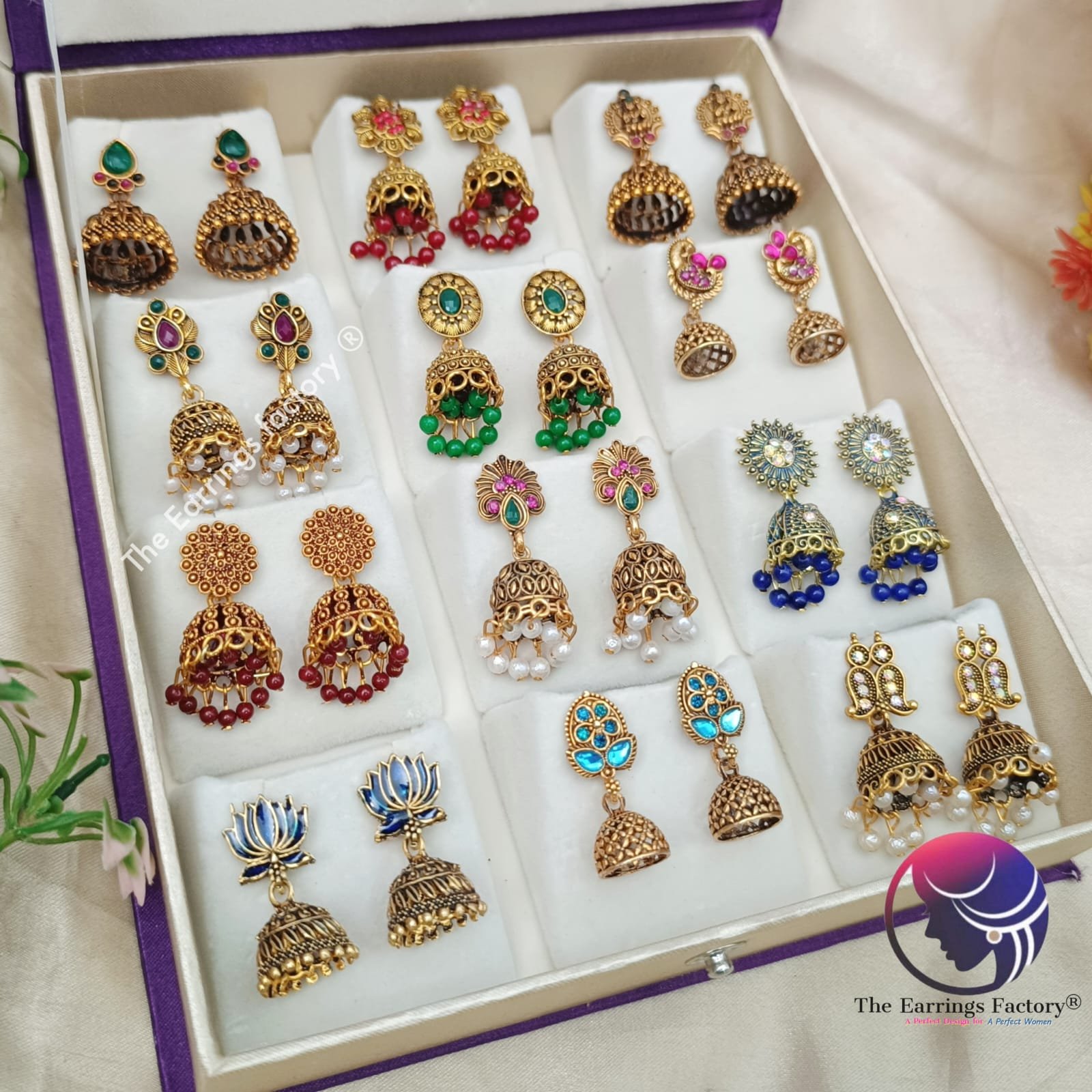 Set of 12 pair Earrings With Square Jewellery box