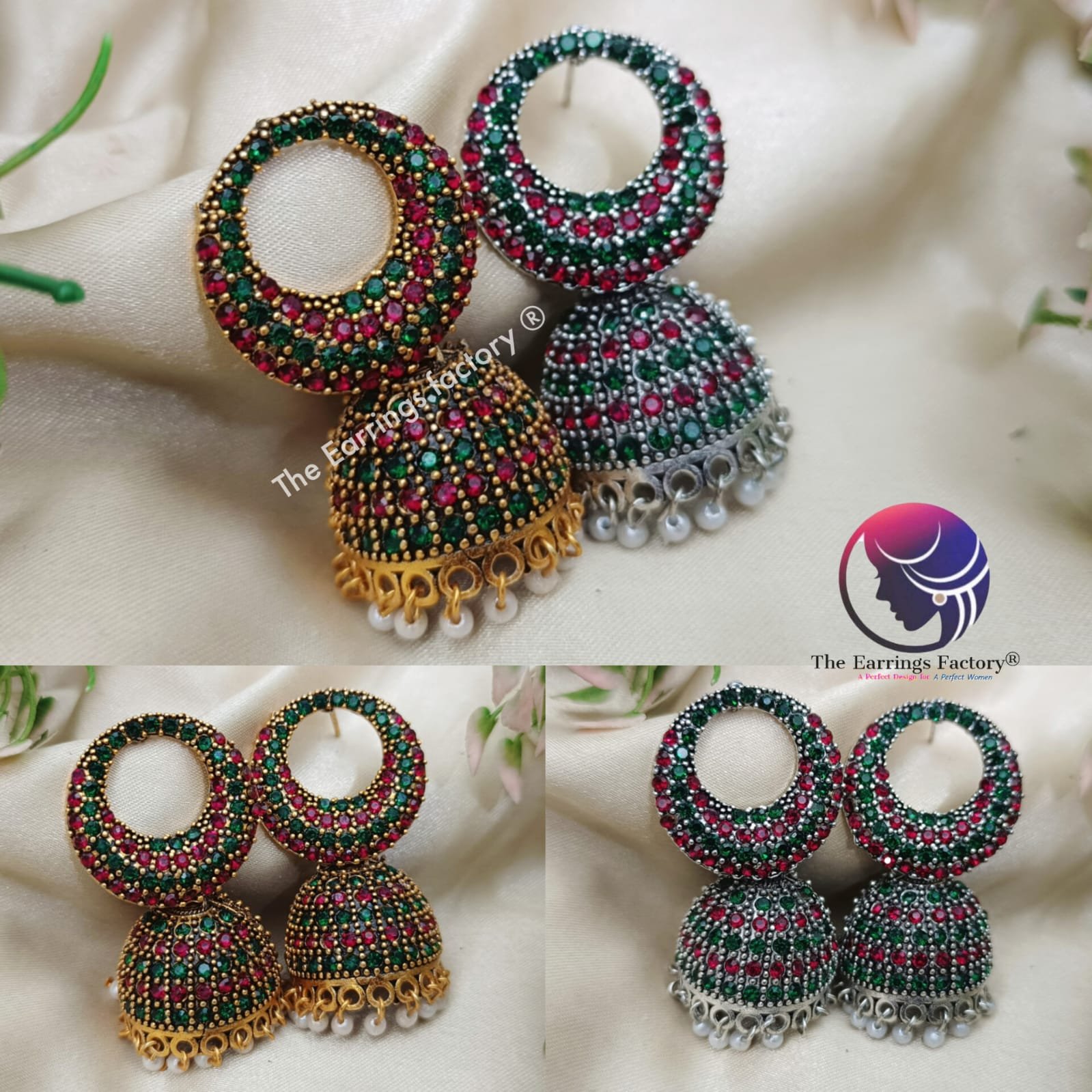 Traditional Golden | Silver Multi Stone Jhumka