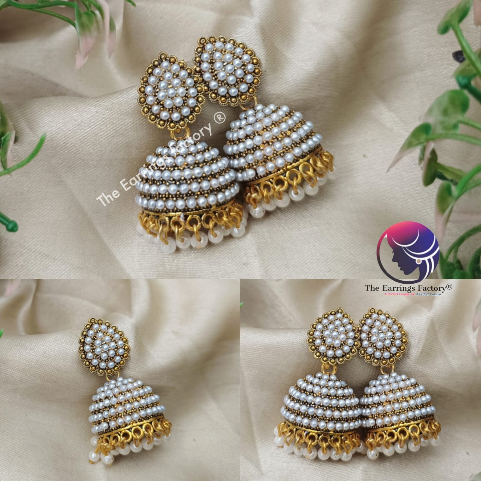 Traditional Golden Pearl Jhumka