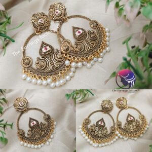 Traditional Golden Pearl Beads Dangle Earrings