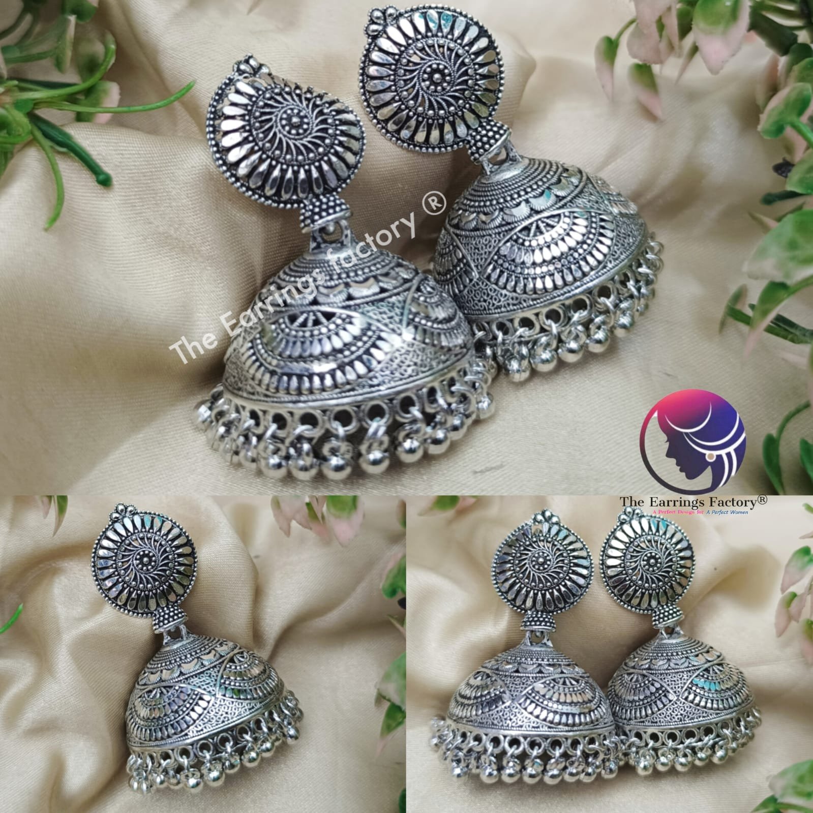 Trending Oxidised Metal beads Silver Jhumka