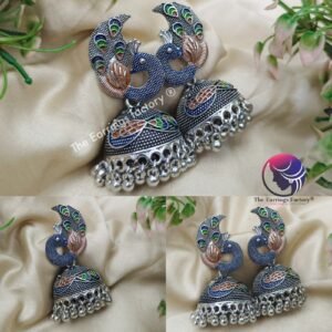 Trending Oxidised Metal beads Silver Peacock Jhumka