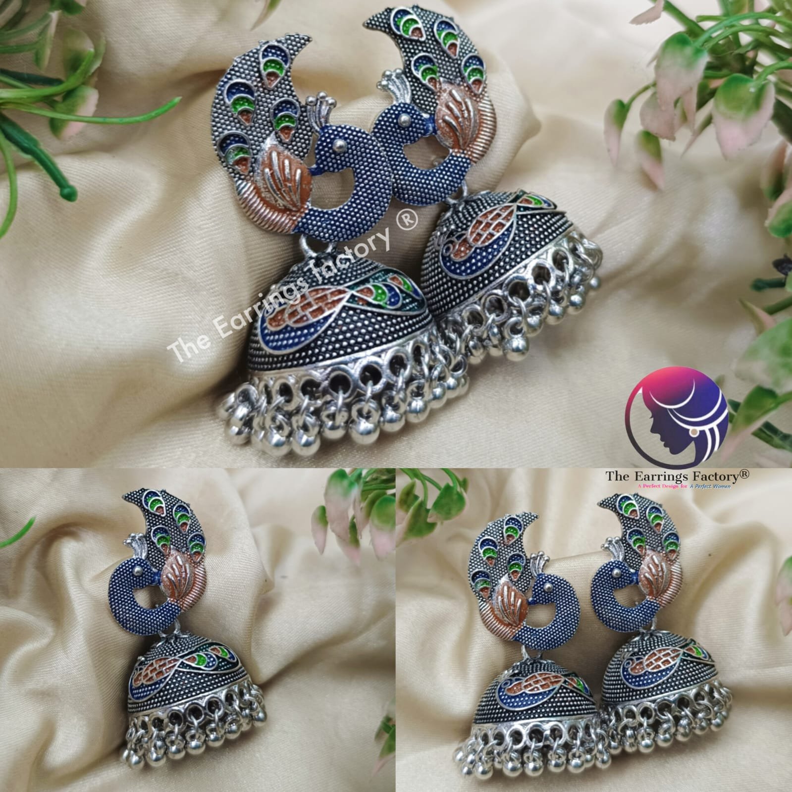 Trending Oxidised Metal beads Silver Peacock Jhumka